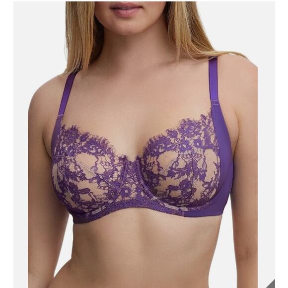 Skarlett Blue NWT Size 36D Purple Entice Lace Side Support Wired Balconette Bra - Picture 1 of 8